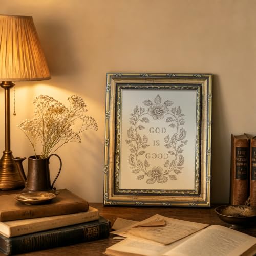 Vintage Christian Wall Art Bible Verse God Is Good Canvas Art Wall Decor - color: Floral Wreath, size: 9x11in