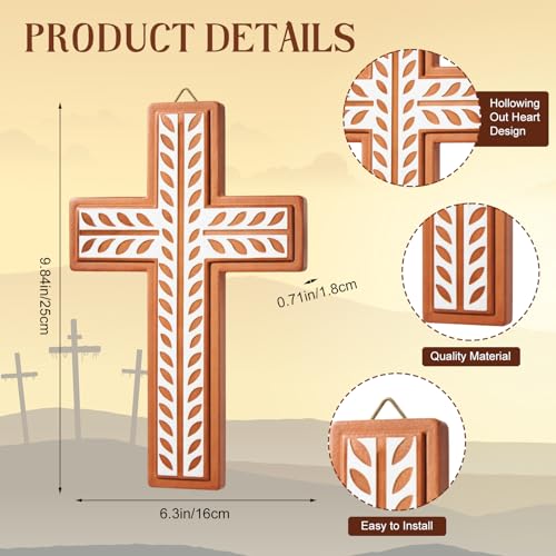 Kathfly Wooden Wall Cross Decor 10 Inch Intertwined Wooden Cross Christian Anniversary Wedding Gift for Couple Parents Wedding Valentine(Retro Color,Floral Carvings) - color: Retro Color, style: Floral Carvings