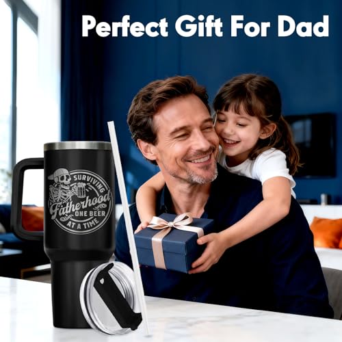 34HD Dad Skeleton Surviving Fatherhood 40 oz Tumbler with Handle, Dad Gift - color: Surviving Fatherhood