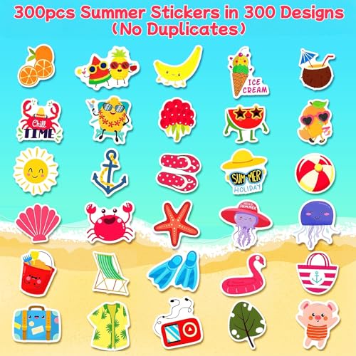 300Pcs Summer Stickers for Kids, Hawaiian Beach Stickers, Tropical Stickers - style: 300Pcs Summer Stickers