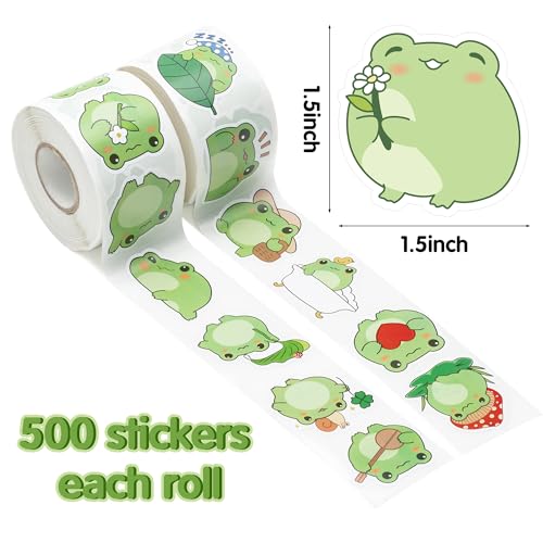 Cartoon Frog Sticker Rolls, 1000Pcs Frog Animal Stickers 2 Rolls - style: Cartoon Frog