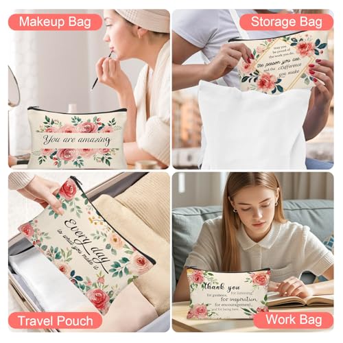 30Pcs Inspirational Quotes Makeup Bag Canvas Cosmetic Bags Encouragement Travel Toiletry Pouch Thanksgiving Appreciation Gifts for Women Mother’s Day Wedding - style: Inspirational