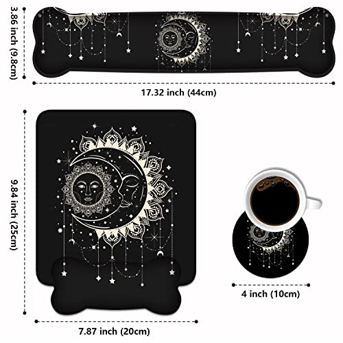 Wrist Rest Support Ergonomic Gel Mouse Pad and Memory Foam Keyboard Set, Non-Slip Rubber PU Base for Home Office Working Studying Easy Typing & Pain Relief, Celestial Theme Sun with Crescent Moon - color: Celestial Theme Sun With Crescent Moon