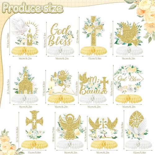 Tarklanda 12Pcs Baptism Honeycomb Centerpieces Party Decor,White God Eid Bless Cross Religious Baptism Table Centerpieces for Baby Shower First Communion Birthday Party Decorations (Gold god) - color: Gold God