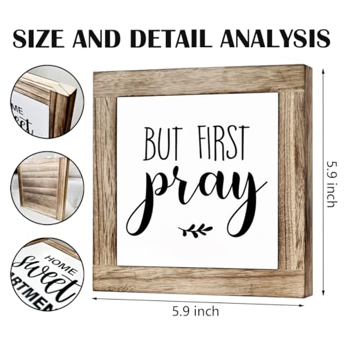 Religious Desk Sign, Rustic Farmhouse Style Christian Wood Signs, Table Shelf Decor, Prayer Decoration for Home, Decorative Wooden Box Signs, But First Pray Sign - color: Christian23