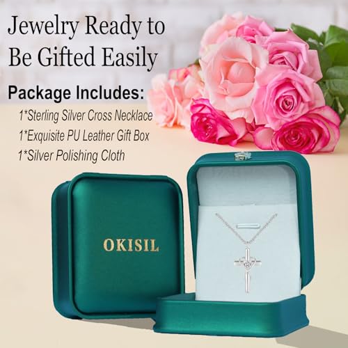 18K Gold Plated Cross Necklace for Women, 925 Sterling Silver Necklaces for Women, Infinity Heart Jewelry with 5A Cubic Zirconia, Anniversary Birthday Baptism Christian Gifts for Women Wife Her - color: White Gold