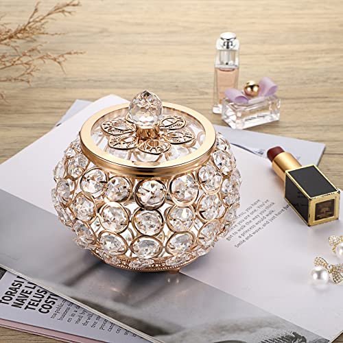 Hipiwe Crystal Jewelry Box with Glass Lid Small Gold Trinket Organizer - color: Gold, size: Small