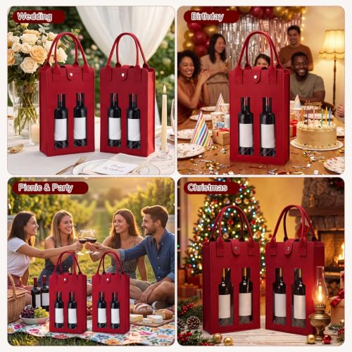 Fanfanwin 8 Pcs Double Wine Gift Bag with Window, Burgundy - color: Burgundy