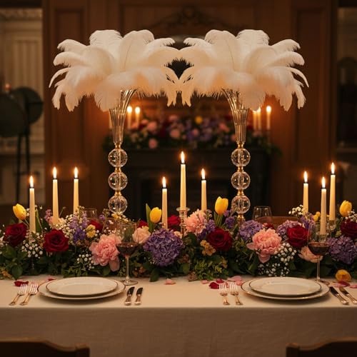 24.8" Tall Crystal Vases for Centerpieces, 2 Pcs Floral Trumpet Vases for Tables Wedding Centerpieces Bouquet Decorative, Acrylic Ribbed Flower Vase for Party Ceremony Centerpiece Dinner Event (2pcs)