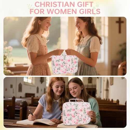 Bible Bag Cover Case for Women Study Supplies Kit Church Book Holder - color: Strawberry Garden