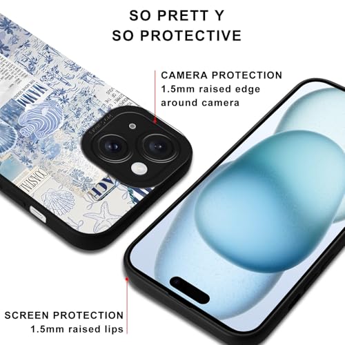 Aesthetics Collage Shell Starfish Phone Case for iPhone 15 Case Summer Beach Pattern Shockproof Soft Protective for Women Men Phone Cover Funda for iPhone 15 6.1 Inch - color: Cute, size: for iPhone 15