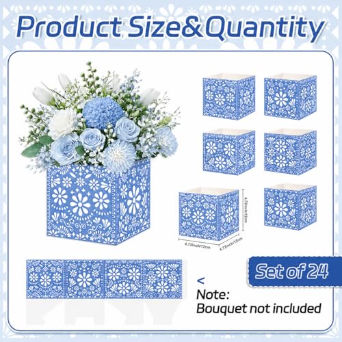 Cinrobiye 24 Pcs Mexican Fiesta Centerpieces for Tables, Cinco De Mayo Party Decorations, Terracotta Flower Boxes, Fiesta Table Centerpieces for Taco Party, Mexican Wedding, Birthday and Baby Shower Decor - color: Blue4