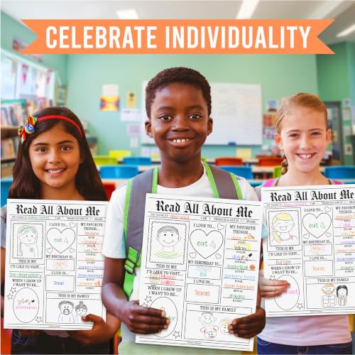 20 All About Me Posters Elementary Classroom Decor, Star Student Poster - color: Newspaper Black & White