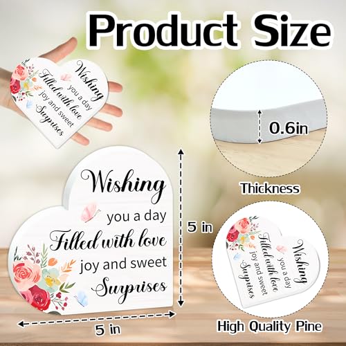Wishing You a Day Filled With Love Joy And Sweet Surprise Wooden Sign - Christams Valentines Gifts For Women, Family, Friends - Inspirational Quotes Heart Shape Pinewood Block Decor For Home, Office Table - B09 - color: Wishing You a Day Filled With Love