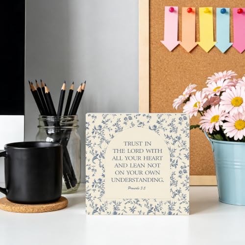 Blue Floral Christian Scripture Wooden Box Sign Decor 5x5 - color: Wooden Box Sign K