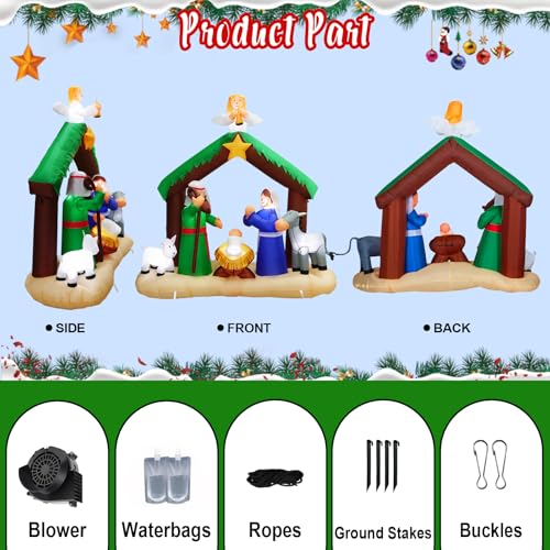 6.4 FT Christmas Inflatable Nativity Jesus Stable Christmas Angel Scene Decorations, Christmas Blow up Yard Decoration Built-in 6 LED for Christmas Decorations Outdoor Indoor Xmas Gifts