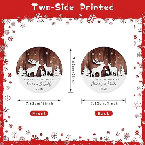 Our First Christmas As Mommy and Daddy 2026 Reindeer Ceramic Ornament, Gifts for New Dad Mom Parents Newborn Baby, Keepsake 1st Xmas As Mom & Dad, Family of Three First Christmas Ornament - color: New Dad Mom