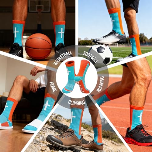 3 Pairs Cross Socks with Bible,Philippians 4: 13 Christian Socks US 6-13, Grip Sport Sock for Football, Soccer, Gym - color: Blue