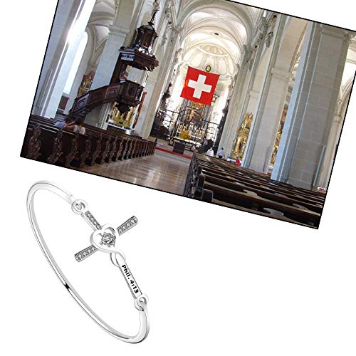 LQRI Christian Cross Bracelet Philippians 4:13 gift Bible Verses Gift God Cross Bangle Religious Gift For Women