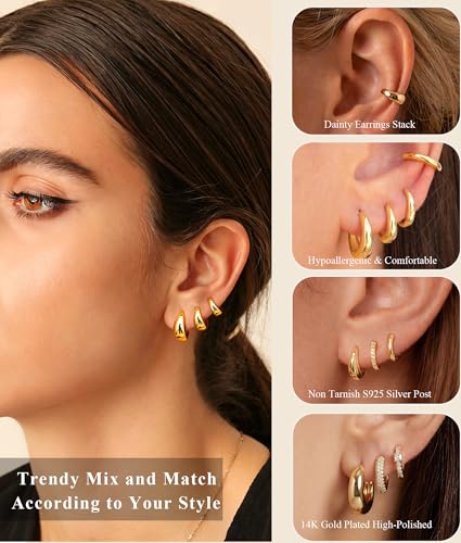 3Pairs Gold Cross Earrings for Women Hoops Huggie Earrings Stack Set - color: Gold-4