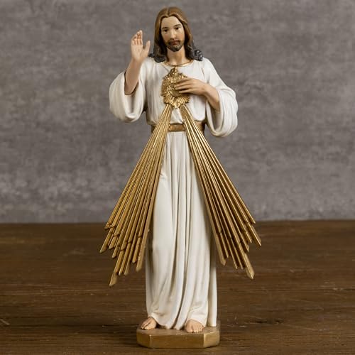 BC Catholic Divine Mercy Statue, 6" H Jesus Christ Figure, Catholic Figurine, Religious Gift, Handpainted Renaissance Sculpture Purity & Grace Collection from Buildclassic (Gold &White) - color: Gold&white Divine Mercy