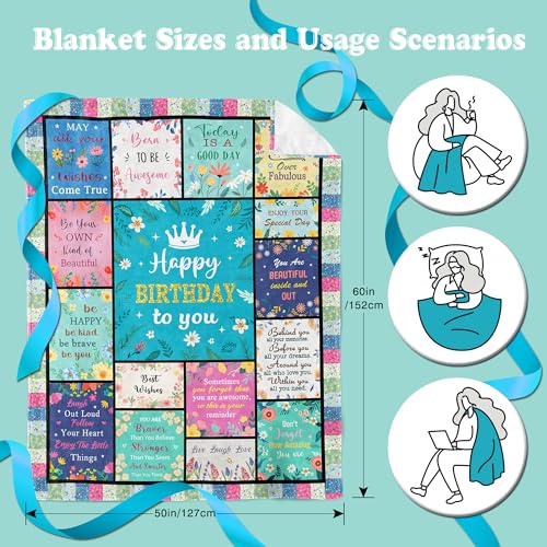 Birthday Gifts for Women Girl, Gifts for Women Birthday Unique, Inspirational Mom/Sister/Grandma/Wife Flower Birthday Decorations Throw Blanket 60"X50" - color: Floral-birthday, size: 60"x50"