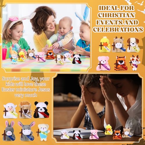 Soulchen 24 Pcs Jesus Love You Mini Plush Animal Toys for Kids Christian Small Stuffed Animal Toys with Ribbon and Cross Religious Gifts for Vbs Party Favors Easter Egg Fillers Church Decorations