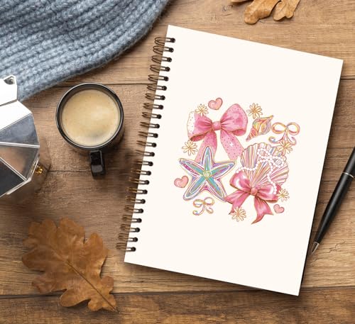 Dejfel Pink Bow Seashell Notebook Journal,Preppy Gifts for Women Girls - color: summer