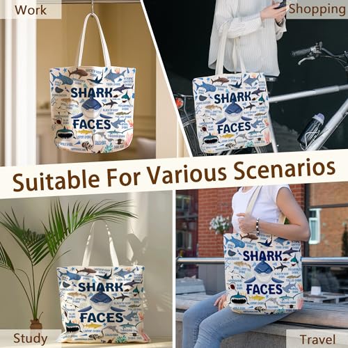 Tote Bag For Women Man, Reusable Work Shopping Grocery Shoulder Bags - style: Shark