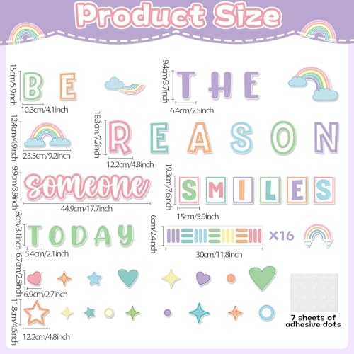 Pastel Classroom Bulletin Board Decoration Set Welcome Borders Cutouts Rainbow Decor for Door Welcome Bulletin Board Kindergarten Preschool School Craft Home Wall(Be The Reason Someone Smile Today) - style: Pastel Be The Reason Someone Smile Today