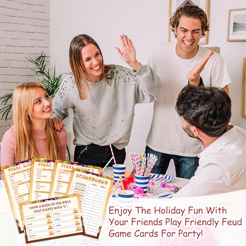 Bible Friendly Feud Game, Fun Christian Game Card for Adults, Religious Friendly Feud Quiz for Church Group, Feud Trivia Games Bible Favor Supplies, 05