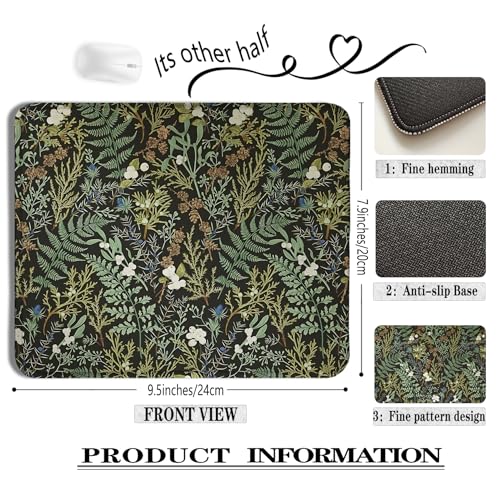 Dark Green Plant Mouse Pad Office Supplies, Vintage Green Fern Leaves Botanical Cottagecore Mouse Pads for Wireless Mouse Computers Laptop Desk Accessories, Plant Desk Accessories, 9.5x7.9 Inch - color: color 2