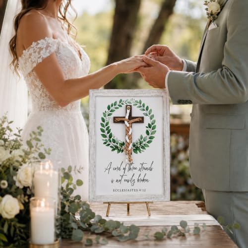 A Cord of Three Strands Wedding Sign 15x10, White Framed Marriage Cross
