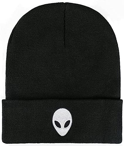 Soft Slouchy Beanie Hat,Winter Warm Knit Cuffed Skull Cap for Men Women - color: White Alien