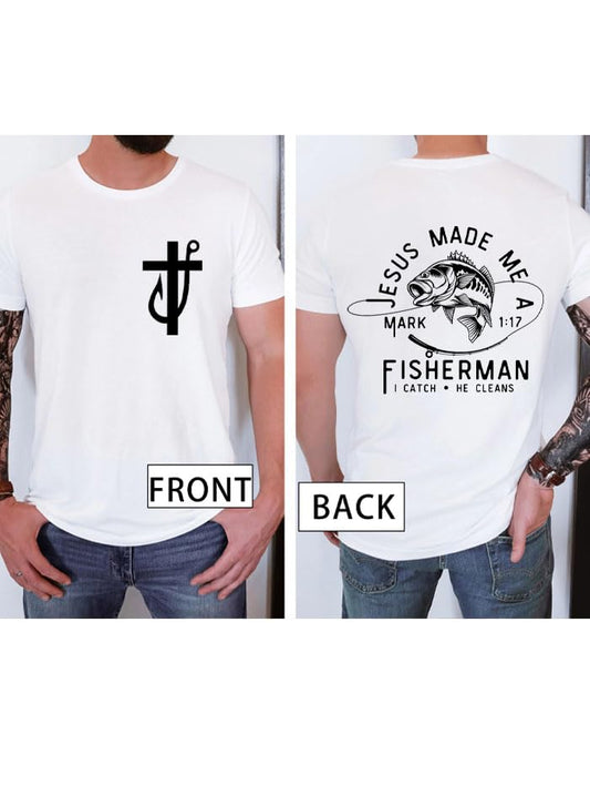 Fishers of Men Shirt, Funny Fishing Shirts, Jesus Made Me A Fishermen Tee - color: Green-y, size: X-Large