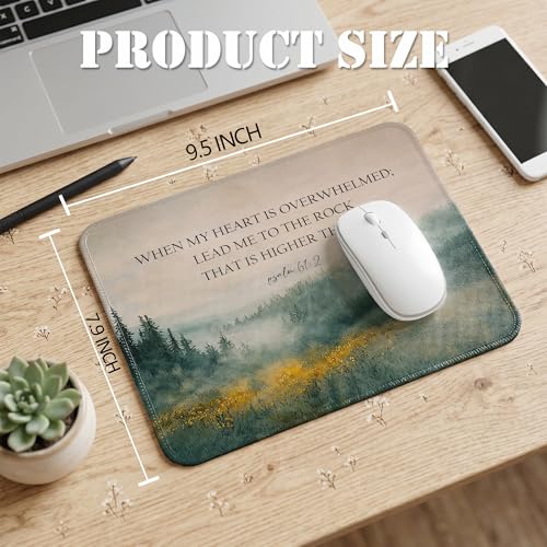 Christian Mouse Pad, When My Heart is Overwhelmed Forest Mountain Religious Scripture Bible Mouse Pad for Home Office Computer Laptop Desk Accessories, 9.5x7.9 Inch - color: Christian