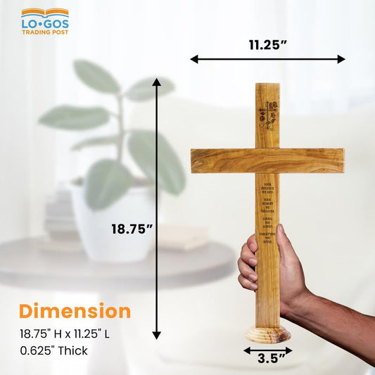 Loving Memory Floral Memorial Cross Stand for Desk, Genuine Handcrafted Olive Wood Large Wooden Cross From the Holy Land, Engraved Tabletop Cross Statue Keepsake Religious Gifts for Loss of Loved One - color: Loving Memory Floral