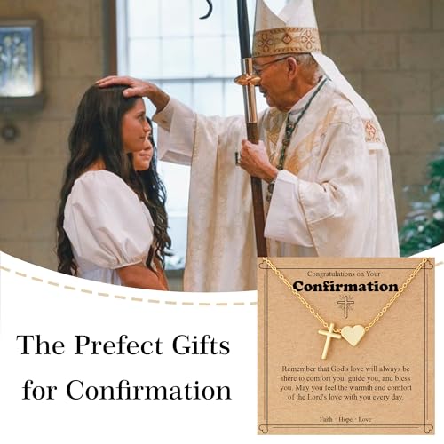 WEDDINEN First Communion Confirmation Baptism Jewelry Gifts for Teens Girls Kids,Cross Heart Necklace for Women Girls Christian Religious Stuffers Jewelry Gifts for Kids - style: Confirmation-Gold