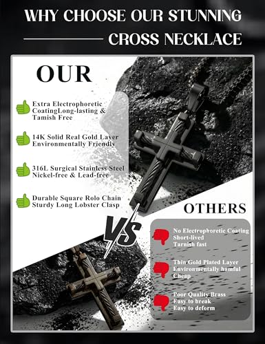 sailimue Cross Necklace for Men 316L Stainless Steel Cross Pendant Necklace - color: Black Plated, size: 22 in = 56 cm