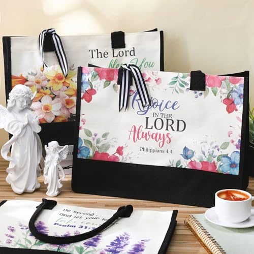 Huhumy 4 Pcs Bible Verse Tote Bags for Women Christian Canvas Black - style: Bible