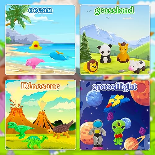 URSKYTOUS 150Pcs Animal Erasers Kids Desk Pets Pencil Erasers 3D Puzzle Bulk Mini Animal Food Eraser Toys Fun Cute Eraser for Classroom Rewards, Game Prizes, Treasure Box, Easter Egg Fillers - style: 150Pcs