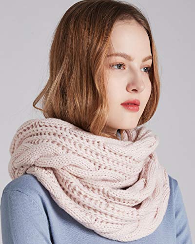 NEOSAN Womens Thick Ribbed Knit Winter Infinity Circle Loop Scarf - color: Twist Light Pink