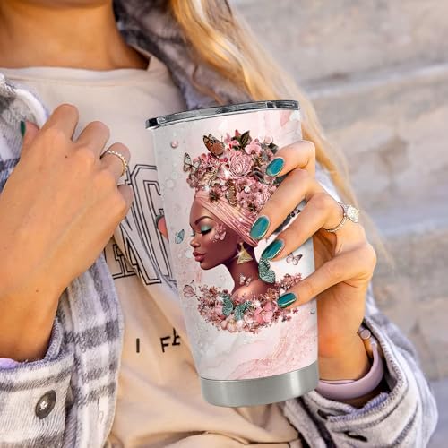 Black Woman Tumbler 20oz Stainless Steel Insulated Coffee Travel Mug Cup for Women Girls Gifts for Birthday Christmas - color: Black Woman 1