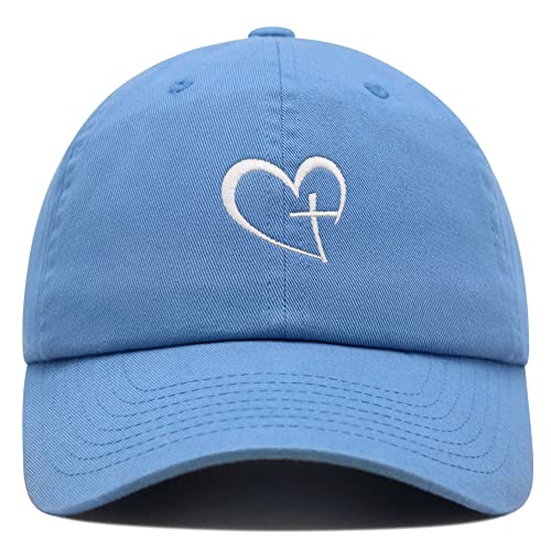 JPAK Heart and Cross Premium Dad Hat Embroidered Cotton Baseball Cap Christian Faith - color: Light Blue
