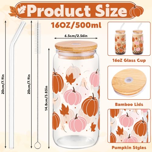 2 Pcs Fall Pumpkin Glass Cup With Lid & Straws Pumpkin Gifts for Women - style: Pumpkin
