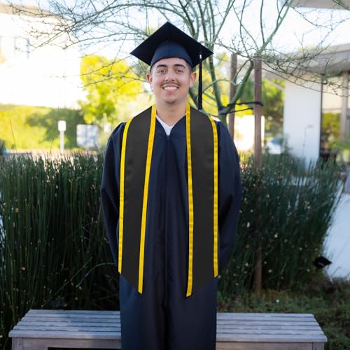 Endea Graduation Plain Honor Stole With Trim Color & Angled End Adult Unisex 72" - color: Black/Gold