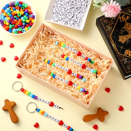 Halloscume 36 Sets Jesus Loves Me Keychain Kit Christian Craft Beads