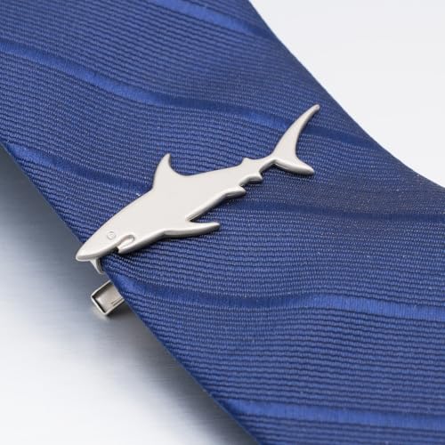 Novelty Silver Gold Black Tie Clip for Men Unique Owl Fish Shark Guitar Cross Tie Bar Neckties for Regular Wedding Business Tie Pin Clips Jewelry - style: Silver Animal Shark