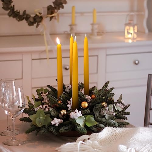 10-Pack 8" Natural Yellow Pure Beeswax Taper Candles, Dripless & Smokeless - color: Yellow, size: 8“