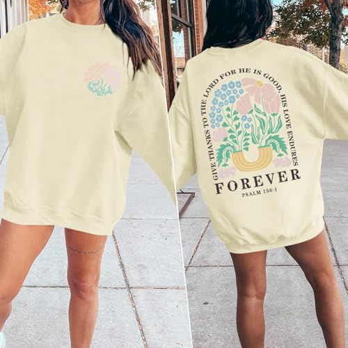 KEEVICI Women Christian Jesus Faith Sweatshirts Bible Verse Flower Floral Sweatshirt Religious God Graphic Oversized Hoodie - color: Apricot, size: X-Large